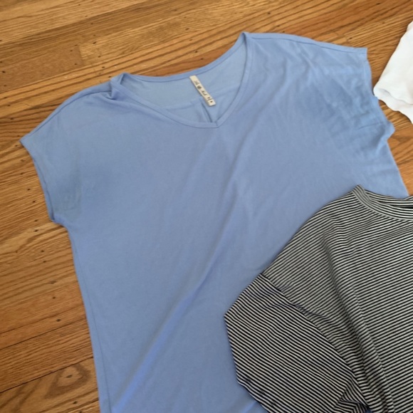 3 Basic Tee Shirt Bundle Baby Blue, Striped &White - Picture 3 of 8